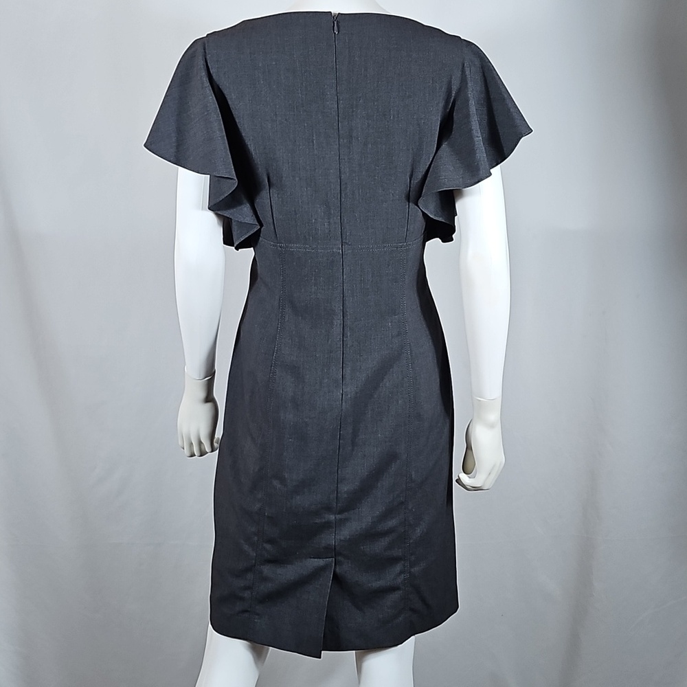 Calvin Klein Charcoal Grey Flutter Ruffle Sleeve Knee Length Sheath Dress - Picture 8 of 16